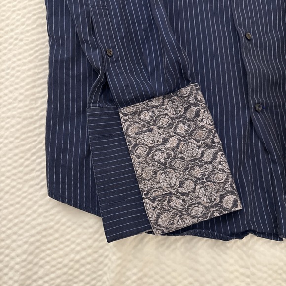 Banana Republic Mens Medium 15-15 1/2 Blue Striped Button Up Dress Shirt - Picture 4 of 6